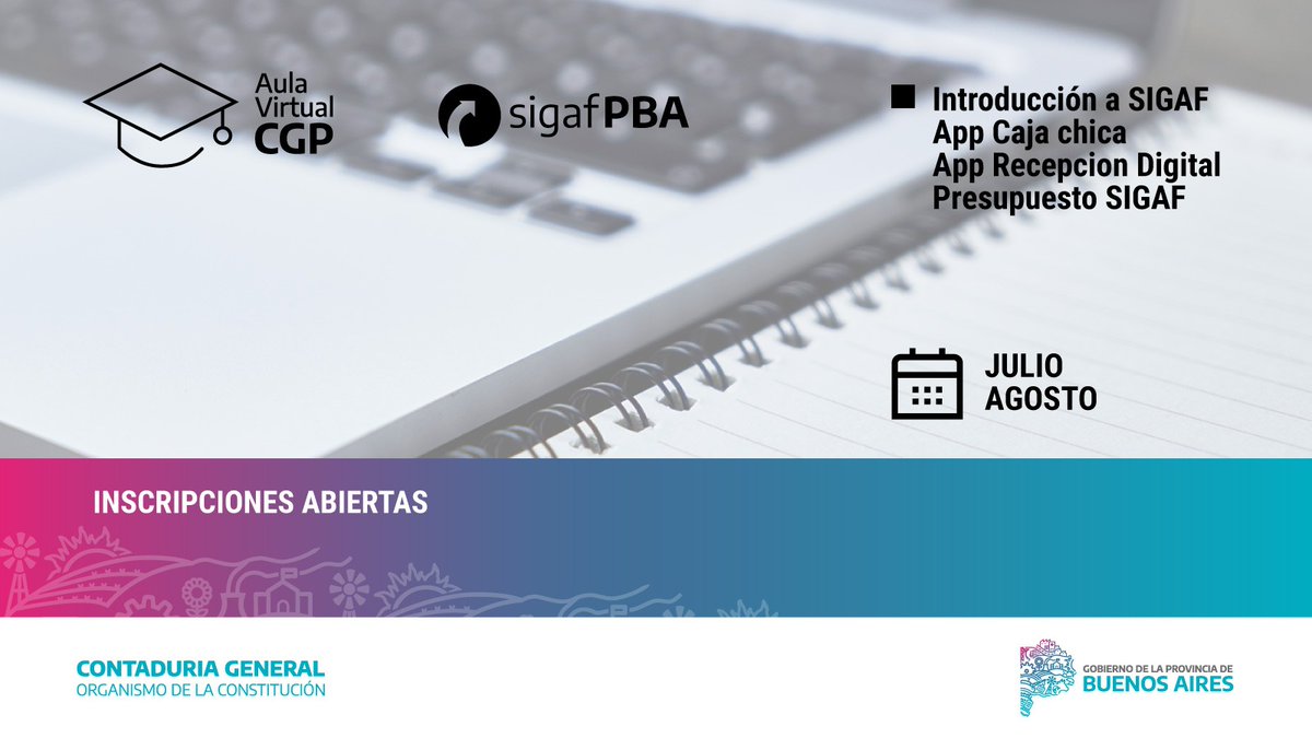Ya se encuentra disponible el cronograma de capacitación sobre el sistema SIGAF PBA para los meses de julio y agosto. Podés inscribirte haciendo click en el siguiente enlace:  cgp.gba.gov.ar/Capacitacion