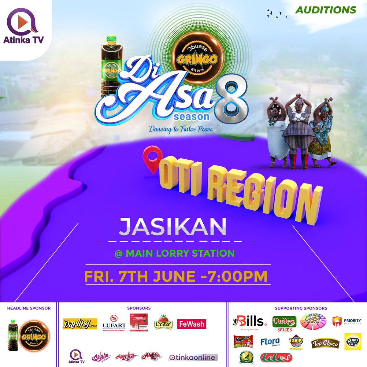 Atinka1047fm's tweet photo. Step up your game! The audition is on, and the competition is heating up!💦🔥🔥
#Jasikan Are you ready for a Showdown tonight?
#GringoDiAsaSeason8
Then catch us Live @ The Main Lorry Station 7PM Sharp 
DiAsa Ooooo DiAsa..... Shake Body 💃💃
 #DiAsa #AtinkaMediaVillage #AtinkaTv https://t.co/32mUWAQItv