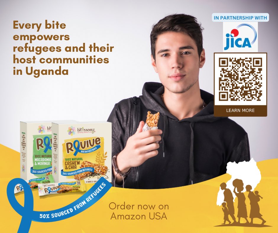 ZahrafiLTD's tweet photo. Introducing #Blossomz Revive Breakfast Bars, made from 100% natural breakfast ingredients like cereals, tropical fruits, nuts & honey with more than 50% uniquely sourced from #refugees . Developed in partnership with @JicaUganda under the #TravelBeyondBarsProject. https://t.co/czvW28wsc0
