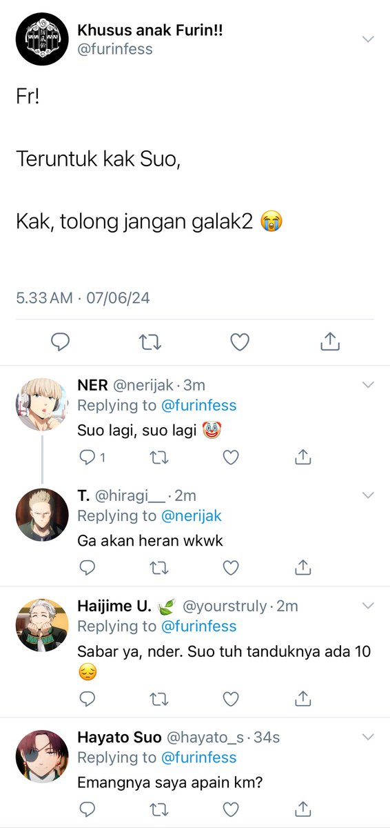 unreanistic's tweet image. A #SUOSAKU AU:

— Devil in Disguise

Kak Suo itu wakil ketua OSIS yang terkenal galak banget se-Furin. Ketahuan melanggar aturan, siap-siap dihukum sama kak Suo.

Kalo kata kak Ume, Suo itu iblisnya Furin. Tapi bisa berubah jadi malaikat kalo sama Sakura aja.