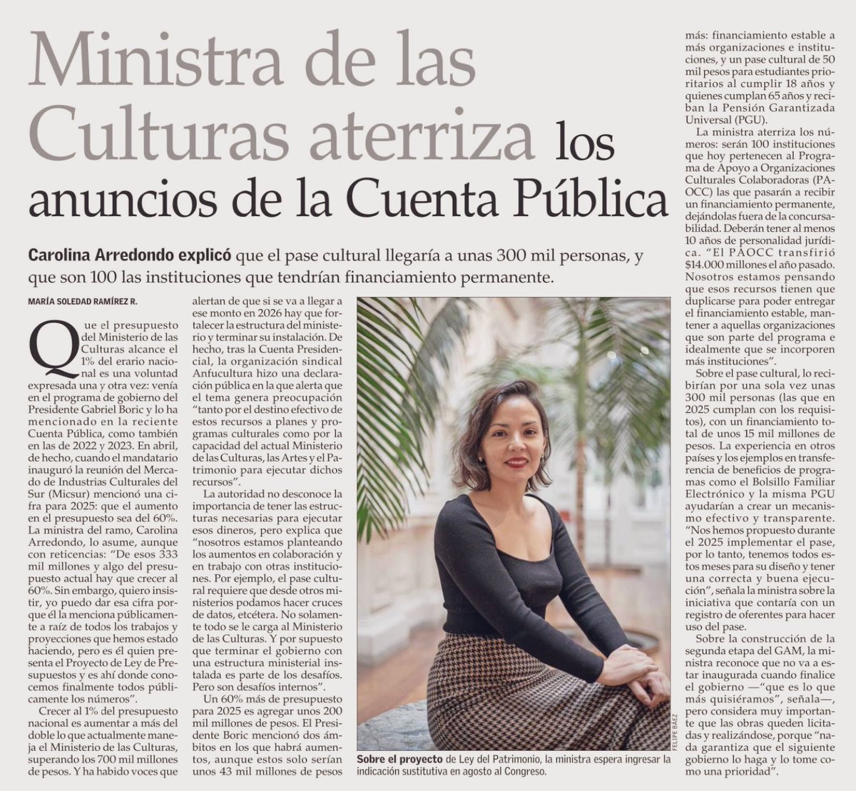 El aterrizaje 🛬 de ministra <a href="/culturas_cl/">Ministerio de las Culturas</a> <a href="/_caroarredondo/">Carolina Arredondo</a> a los anuncios de la #CuentaPublica de <a href="/GabrielBoric/">Gabriel Boric Font</a> 
<a href="/opc_chile/">OPC</a> <a href="/Bnegronmar/">Barbara Negron</a> <a href="/ANFUCULTURA/">Directorio Nacional</a> <a href="/matildeausten/">soledad ramirez</a>