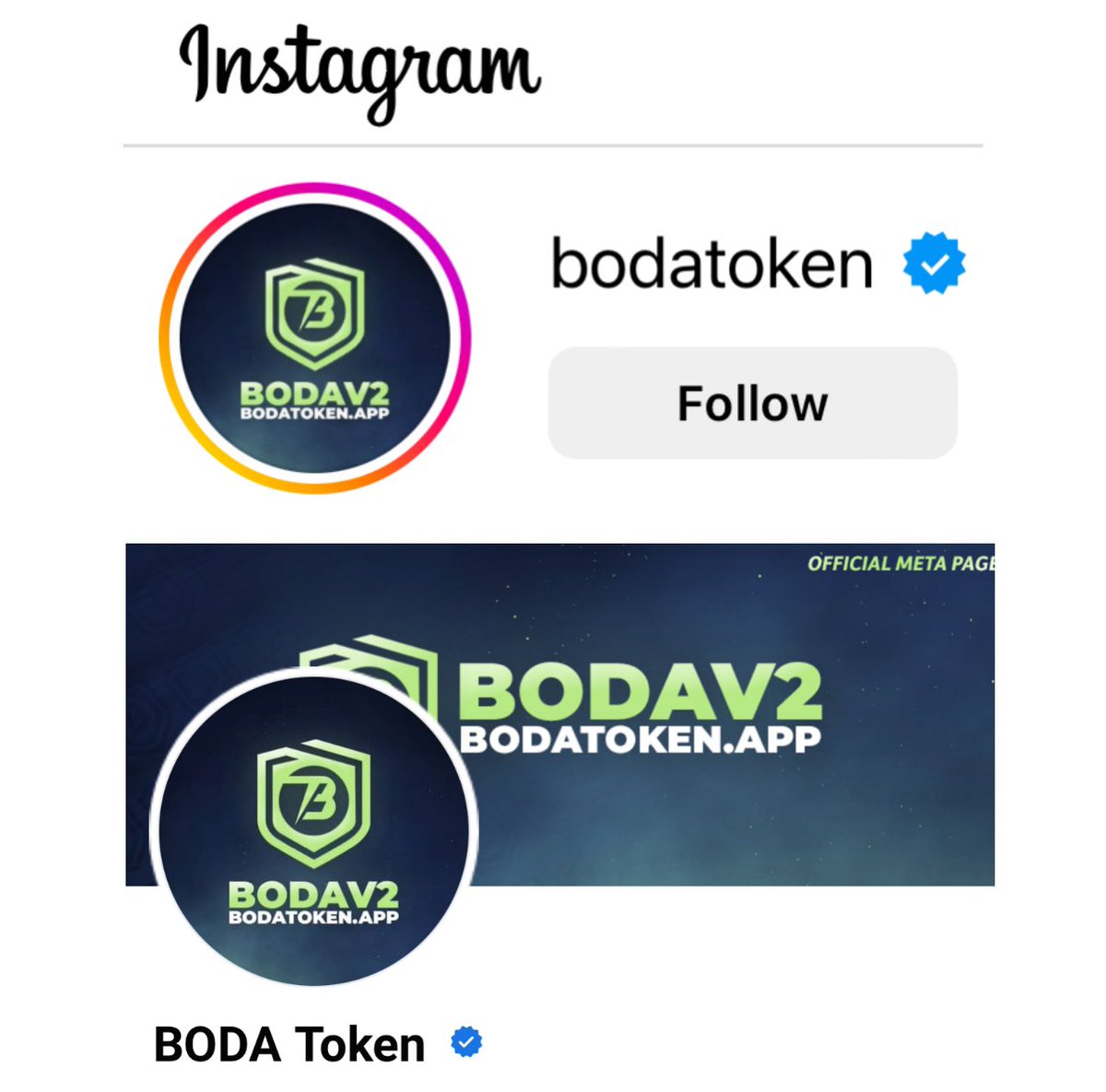 BodaToken's tweet photo. Boda Token is now officially verified on Instagram and Facebook (Meta). 

We value security and legitimacy at Boda Token! 

In the past we have seen many fake accounts attempt to copy our profile and leave comment posts with links to scam airdrops or scam giveaways, which we are always having to delete and then warn our followers not to engage with the fake profiles.

Now with the verified checkmark it makes it easier for people to know they are engaging with the real Boda Token accounts and not a fake account.

Our Official Instagram - https://t.co/F0umHuXc5a

Our Official Facebook page - https://t.co/IDbcBEUujS

#BODA #crypto #DeFi #cryptocurrency #meta #instagram #facebook #verified