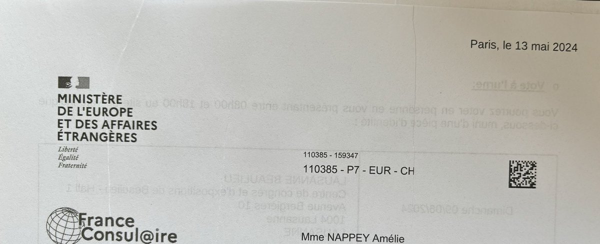 nappeybarr's tweet photo. Envoyé le 13 mai, reçu le 7 juin, vote le 9 juin.
Au ministère des affaires étrangères c’est comme chez les ados: « t’inquiète ça passe crème »
#Europeennes2024Français https://t.co/ufrLsG1bKM
