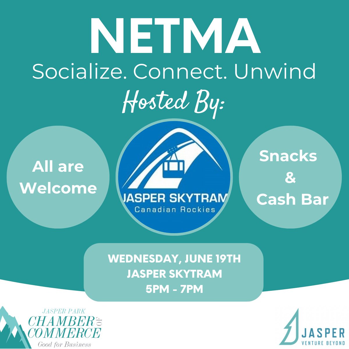 Up Up and Away! The last NETMA before the summer hiatus is not to be missed! Reserve your shuttle seat by emailing admin@jpcc.ca and see full details on our website jasperparkchamber.ca