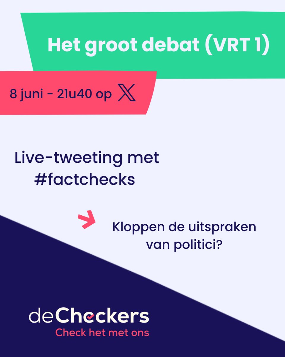 Zaterdagavond om 21u40 zendt VRT 1 Het groot debat uit. Tijdens het debat gaan we aan de slag met live factchecking. #livetweeting #factcheckmarathon #factcheck24 #Hetgrootdebat #KIES24