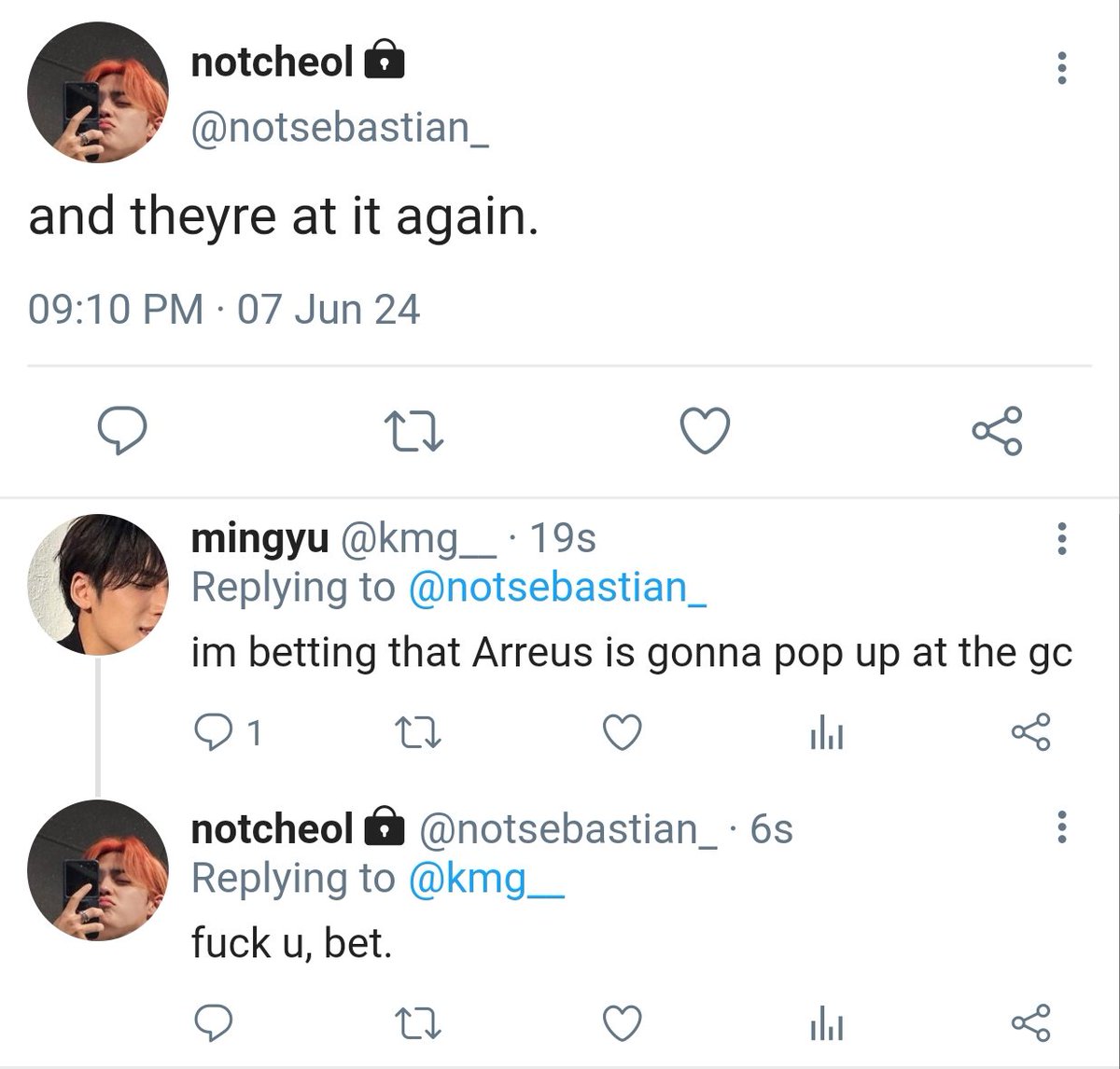 19
男の子たちに会いましょう!!!
キャラクターがアンロックされました!性別も追加されました!
セバスチャン - CSC/A
マシュー - KMG/A
ワイクリフ - LJH/B
ウィンスロー - JWW/O
ヴァーノン/Aとしての