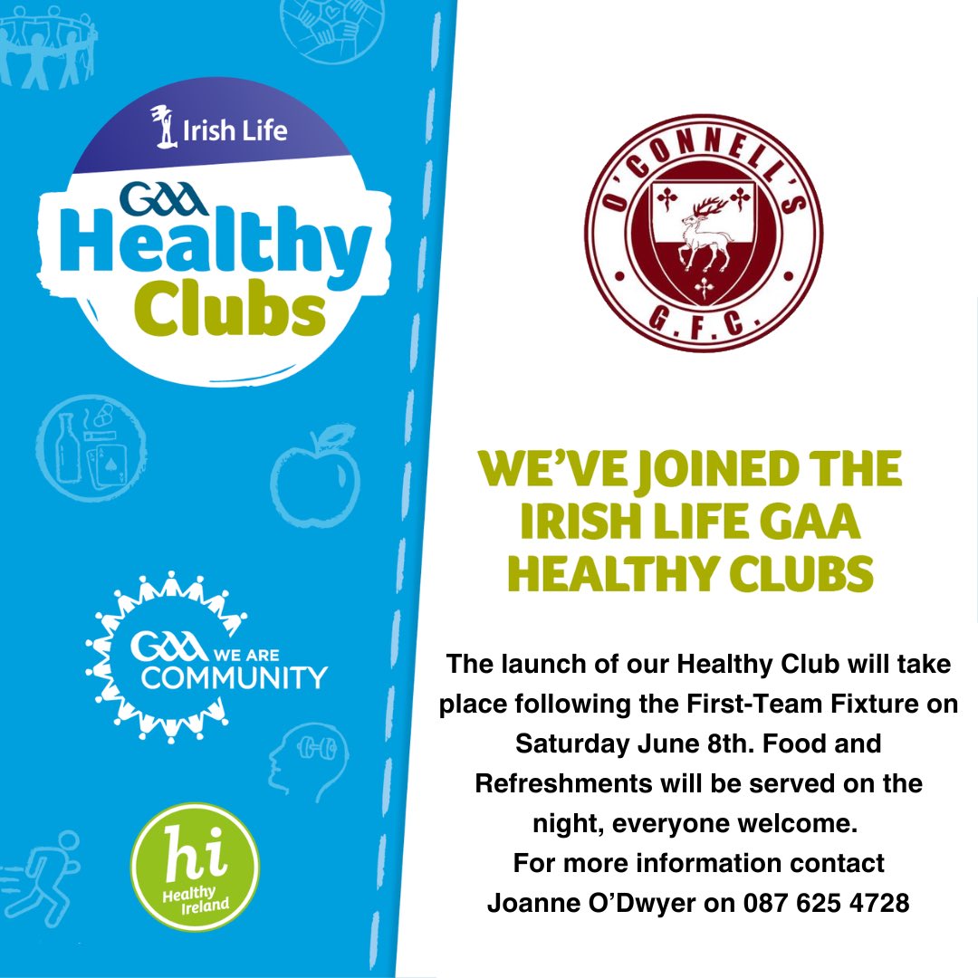 GfcOConnells's tweet photo. Our Health Club will launch this Saturday following our Home Fixture vs John Mitchels. Refreshments will be served on the night. All welcome to come down for what will be a great night. https://t.co/TBTIEJ4ArV