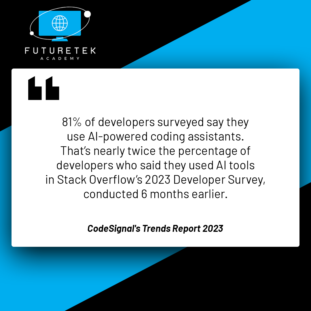 FuturetekAcad's tweet photo. Tech evolves, skills adapt. According to CodeSignal, 81% of devs now use AI coding assistants.

Futuretek Academy stays ahead, offering key skills for success.

Sign up today: https://t.co/faUtpHIb1U
#AI #Tech #Learning https://t.co/tg2KnUKS5d