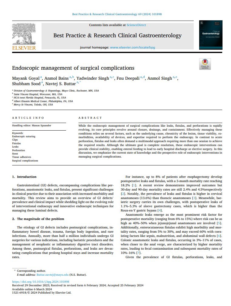 Mayank (@mayank_0209) on Twitter photo Happy to share our Literature review published in Best Practice & Clinical Research Gastroenterology.
Endoscopic management of surgical complications sciencedirect.com/science/articl…
<a href="/MayoClinicGIHep/">Mayo Clinic Gastroenterology & Hepatology</a> <a href="/MayoClinic/">Mayo Clinic</a> <a href="/NavButtarMD/">Nav Buttar MD</a> Happy to share our Literature review published in Best Practice & Clinical Research Gastroenterology.
Endoscopic management of surgical complications sciencedirect.com/science/articl…
<a href="/MayoClinicGIHep/">Mayo Clinic Gastroenterology & Hepatology</a> <a href="/MayoClinic/">Mayo Clinic</a> <a href="/NavButtarMD/">Nav Buttar MD</a>
