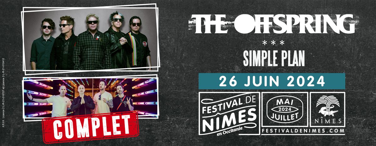 AEG Presents France (@aegpresentsfr) on Twitter photo On espère que vous avez vos places en main et vos classiques en tête, car le concert de <a href="/offspring/">The Offspring</a> et <a href="/simpleplan/">Simple Plan</a> au <a href="/FestivalDeNimes/">Festival de Nîmes</a> le 26 juin affiche désormais COMPLET ! 🤘 On espère que vous avez vos places en main et vos classiques en tête, car le concert de <a href="/offspring/">The Offspring</a> et <a href="/simpleplan/">Simple Plan</a> au <a href="/FestivalDeNimes/">Festival de Nîmes</a> le 26 juin affiche désormais COMPLET ! 🤘