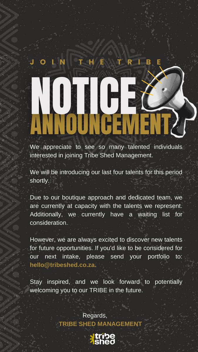 TribeshedZA's tweet photo. 🚨 NOTICE ANNOUNCEMENT 🚨 https://t.co/pCgSwMrwtc