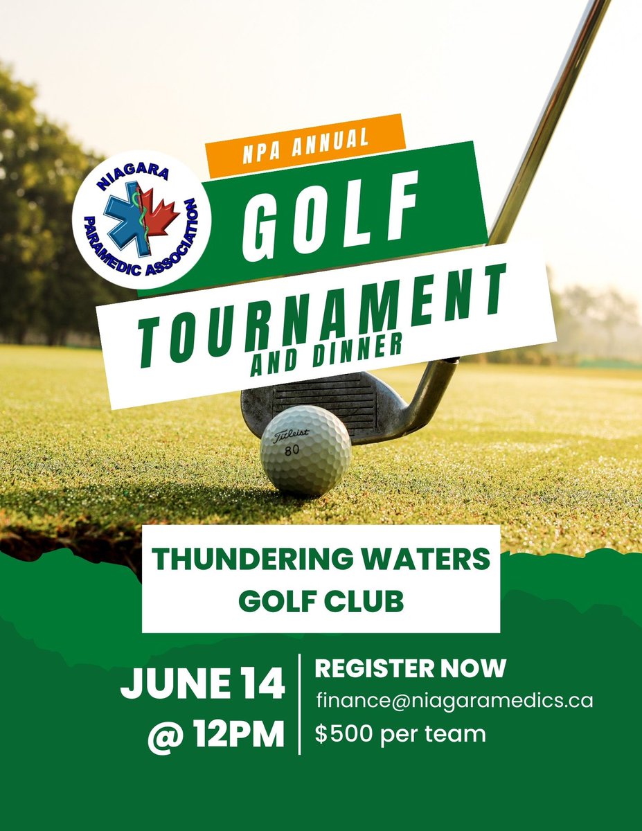 ⛳️ Only a few spots left! Grab your team and register now for the NPA Annual Golf Tournament ⛳️

$500 per team includes tournament, dinner and fun! 

Email finance@niagaramedics.ca to register now and we’ll see you on the green!