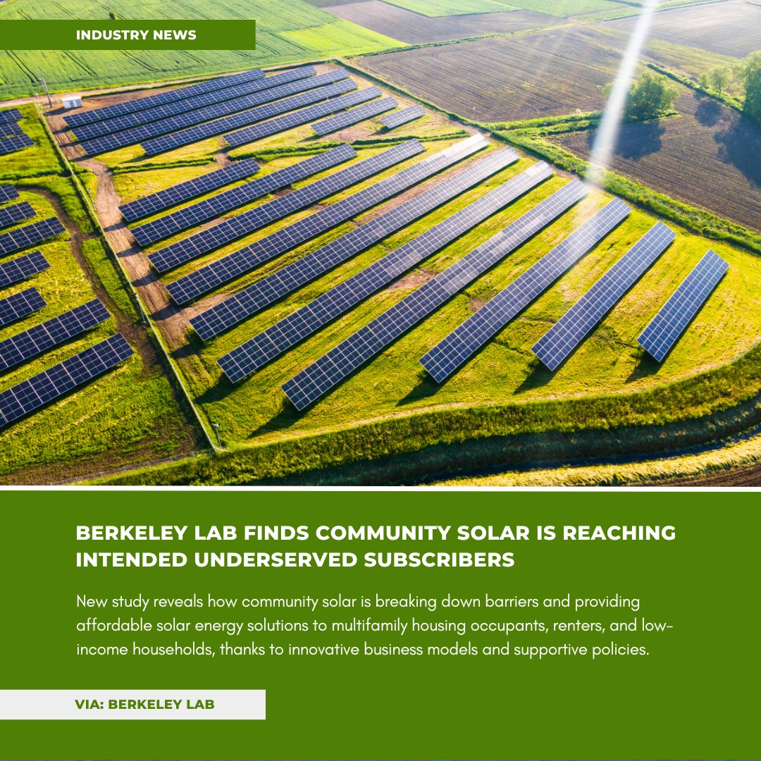 Industry Update!

++++++

A recent study found that community solar has successfully reached underserved communities, particularly multifamily housing occupants, renters, and low-income households. 

++++++

Via: <a href="/BerkeleyLab/">Berkeley Lab</a>