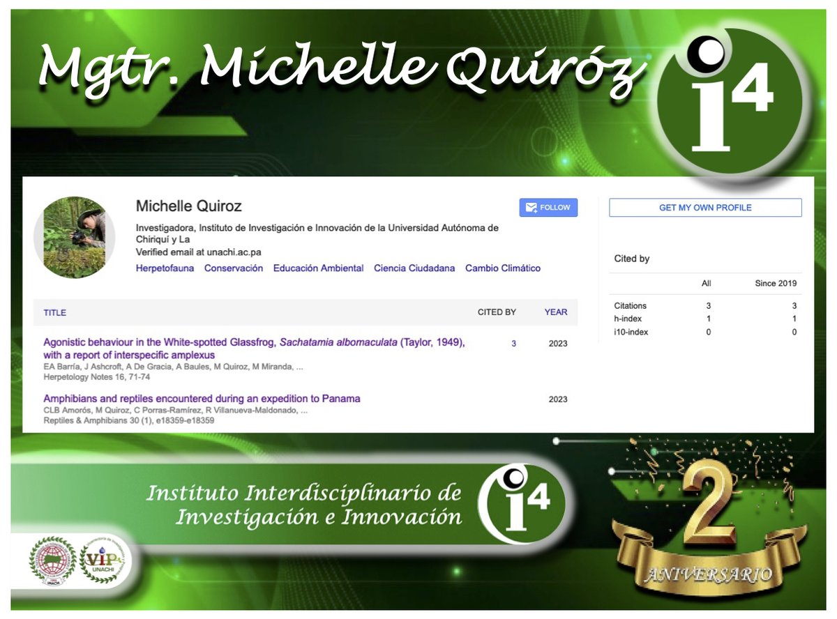 El Instituto Interdisciplinario de Investigación e Innovación (i4) en @UNACHIpanamacumple 2 años; Conoce el perfil de sus investigadores y sus contribuciones al ecosistema de CTI de Panamá <a href="/senacyt/">Senacyt Panamá</a> @SNI_Panama <a href="/CienciaPTY/">Ciencia En Panamá   #CienciaEnPanamá</a> <a href="/SGCSUCA/">CSUCA</a>
Mgtr. MICHELLE QUIRÓZ
scholar.google.com/citations?hl=e…