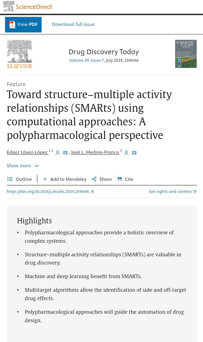 Edgar López-López (@edgarlpezlpez10) on Twitter photo New publication alert! ✅
We consider that computational polypharmacology will be one of the cornerstones in the future automation of drug design. 💊🧪💻
👉 I invite you to consult our work:
doi.org/10.1016/j.drud…
Thanks a lot to <a href="/difacquim/">José L Medina-Franco</a> for the great collaboration!! New publication alert! ✅
We consider that computational polypharmacology will be one of the cornerstones in the future automation of drug design. 💊🧪💻
👉 I invite you to consult our work:
doi.org/10.1016/j.drud…
Thanks a lot to <a href="/difacquim/">José L Medina-Franco</a> for the great collaboration!!