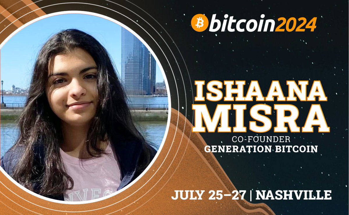 The Bitcoin Conference (@thebitcoinconf) on Twitter photo NEW SPEAKER:
Announcing <a href="/IshaanaMisra/">Ishaana Misra</a>, Co-Founder of <a href="/GenBitcoiners/">Generation Bitcoin</a>, to the Bitcoin 2024 speaker lineup! NEW SPEAKER:
Announcing <a href="/IshaanaMisra/">Ishaana Misra</a>, Co-Founder of <a href="/GenBitcoiners/">Generation Bitcoin</a>, to the Bitcoin 2024 speaker lineup!