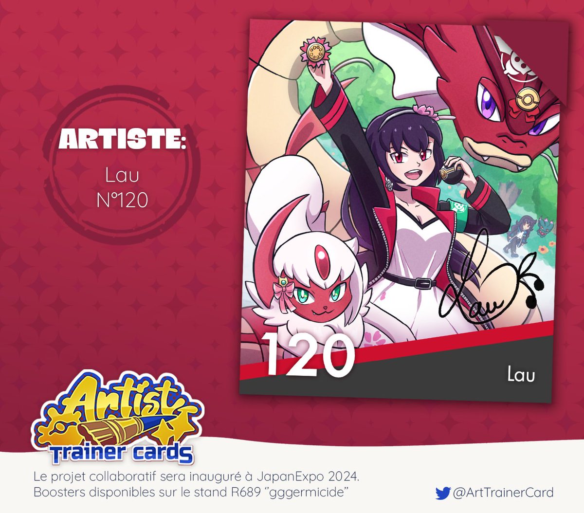 Bonjour tout le monde !! 

Cette année j'ai participé au projet d'<a href="/ArtTrainerCard/">Artist Trainer Cards</a> qui consistait à dessiner une carte de Dresseur à la manière de Pokémon Épée et Bouclier.

Les cartes seront disponibles lors de la Japan Expo de cet été ! ☀️