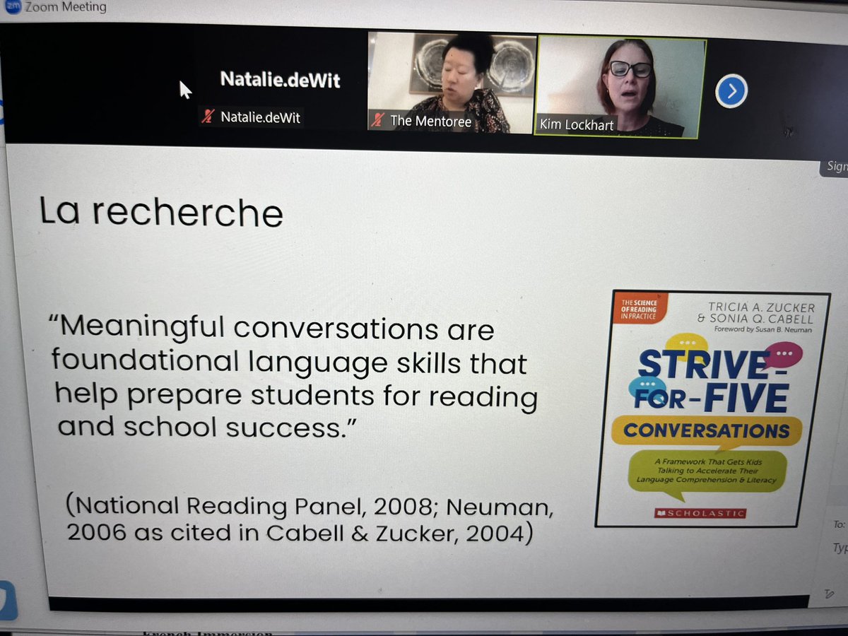 « The quality of classroom conversations influences students’ language comprehension and literacy outcomes ». Thank you @MmeLockhartLDSB for sharing the Strive-for-Five framework and research-based strategies to help improve our students’ L+ oral language skills.<a href="/TheMentoree/">The Mentoree</a>