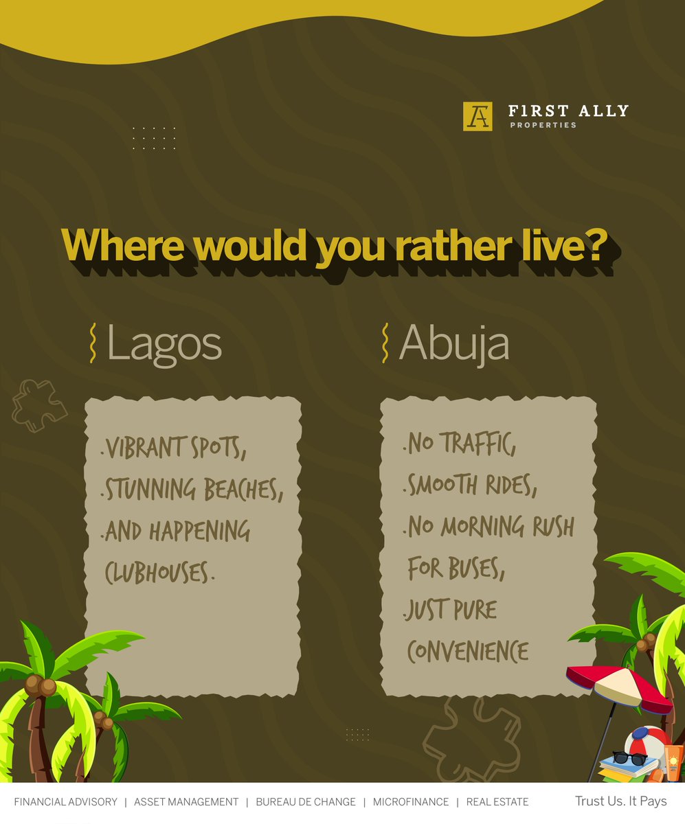 FA_Properties's tweet image. 🌴 Lagos vibes or 🏛 Abuja tranquility? Tell us your pick in the comment section below.

#Firstally #properties #FridayVibes #CityLife