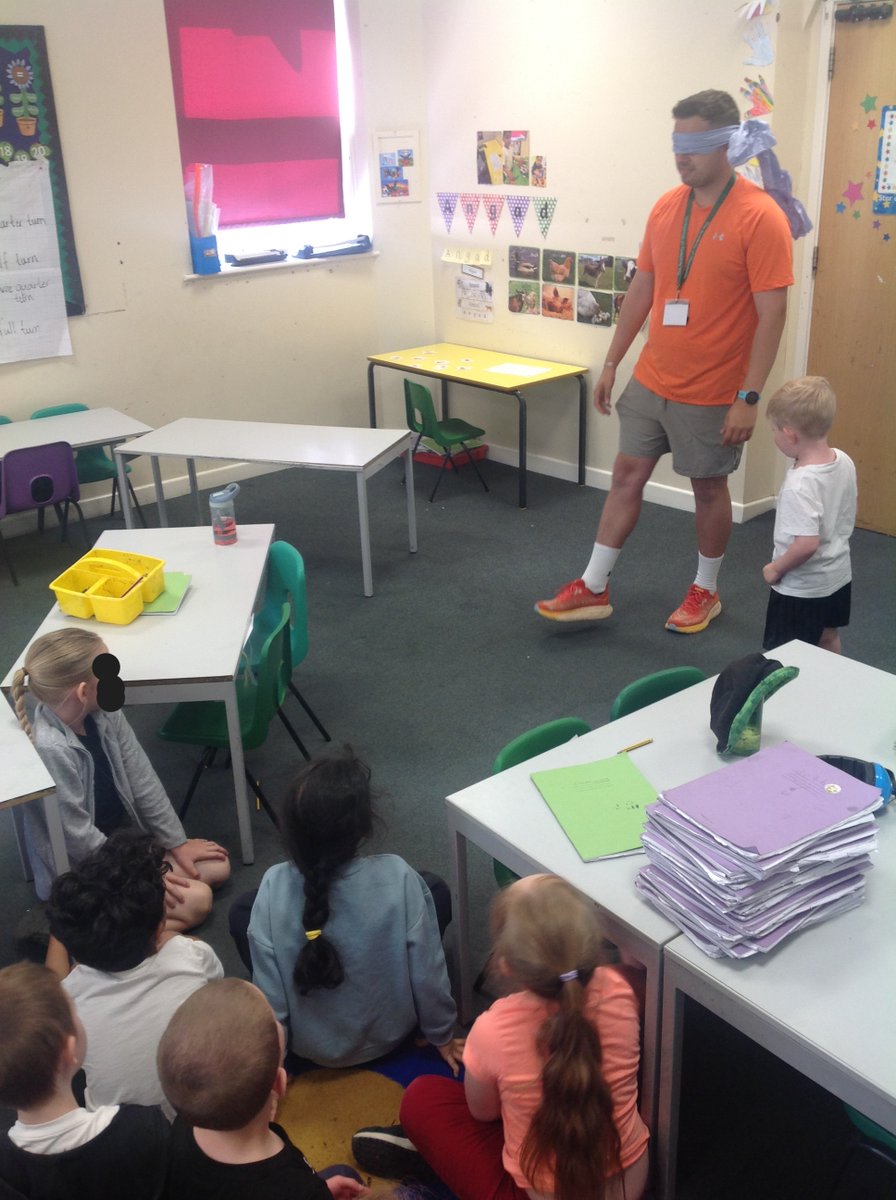 Sharing great learning-
Caterpillars using their directional vocabulary to give directions to their blindfolded teacher.
