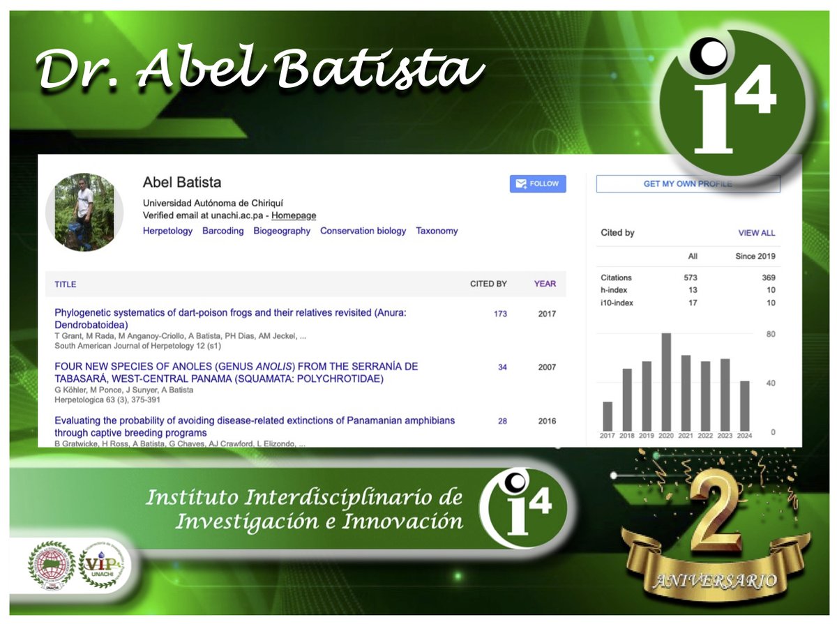 El Instituto Interdisciplinario de Investigación e Innovación (i4) en @UNACHIpanamacumple 2 años; Conoce el perfil de sus investigadores y sus contribuciones al ecosistema de CTI de Panamá <a href="/senacyt/">Senacyt Panamá</a> @SNI_Panama <a href="/CienciaPTY/">Ciencia En Panamá   #CienciaEnPanamá</a> <a href="/SGCSUCA/">CSUCA</a> 
Dr. ABEL BATISTA
scholar.google.com/citations?hl=e…