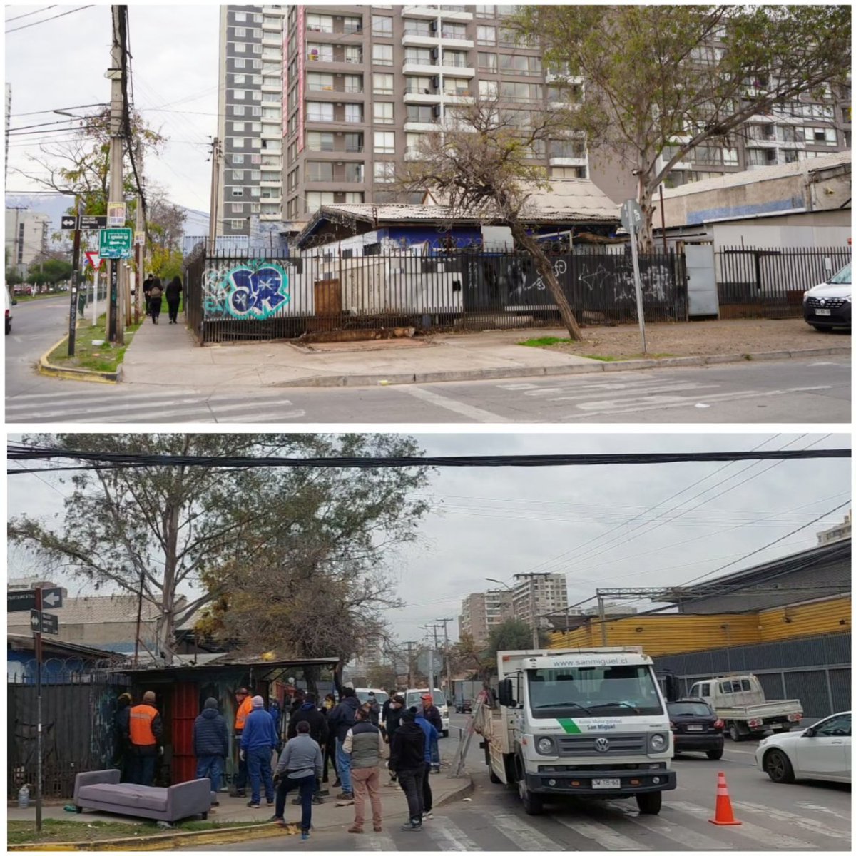 SanMiguel_CL's tweet photo. Tras recibir denuncias de la comunidad, se retiró un quiosco abandonado en Avenida Departamental con Walker Martínez. Según informaron vecinas y vecinos, en el lugar se cometían diversas incivilidades al amparo de dicha estructura en desuso ✅. 

Seguimos trabajando por un #SanMiguel más seguro 🚨.