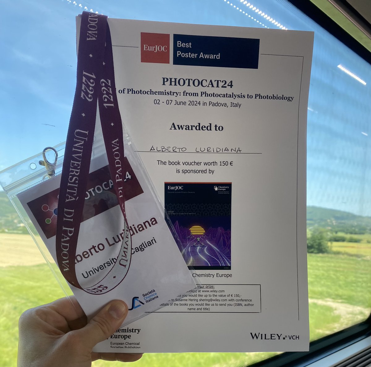 Alberto Luridiana (@albertoluridia1) on Twitter photo Honored to have won the <a href="/EurJOC/">EurJOC</a> Best Poster Award at the beautiful <a href="/PHOTOCAT24/">PHOTOCAT24</a> . Extremely grateful to everyone involved in this highly valuable and inspiring scientific journey at <a href="/UniPadova/">Università di Padova</a> ! #NextGenerationEU#YoungResearcher#Chemistry <a href="/univca/">Università degli Studi di Cagliari</a> Honored to have won the <a href="/EurJOC/">EurJOC</a> Best Poster Award at the beautiful <a href="/PHOTOCAT24/">PHOTOCAT24</a> . Extremely grateful to everyone involved in this highly valuable and inspiring scientific journey at <a href="/UniPadova/">Università di Padova</a> ! #NextGenerationEU#YoungResearcher#Chemistry <a href="/univca/">Università degli Studi di Cagliari</a>