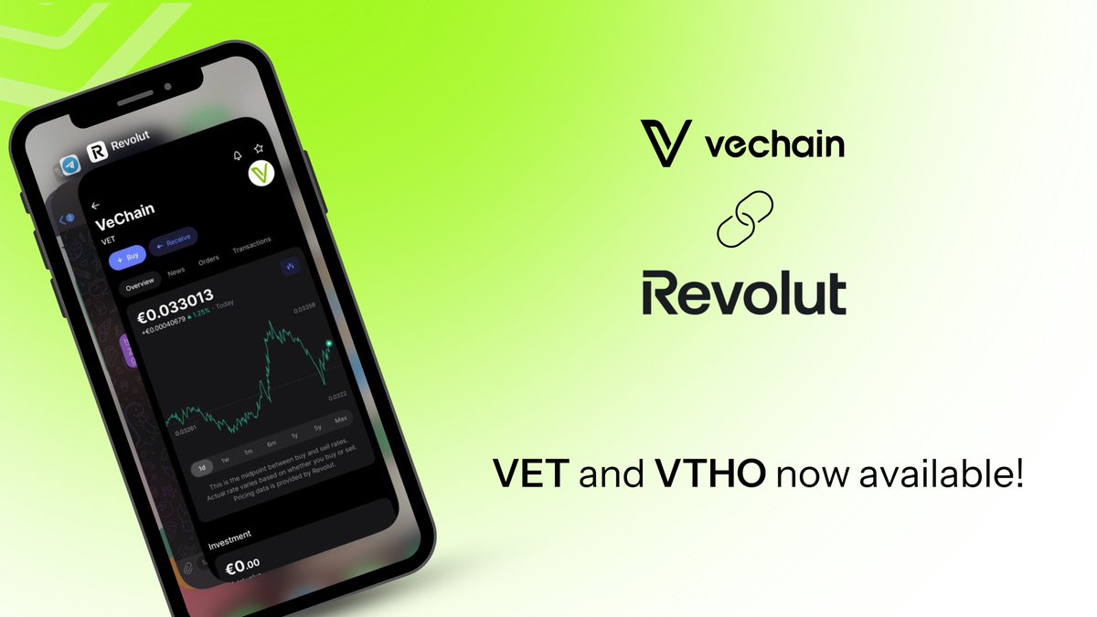 We're excited to share that $VET and $VTHO, #VeChain's native tokens, are now available to Revolut's 40 million+ users!

As the #Web3 revolution unfolds, access to digital assets will become increasingly important. 

Join the Revolut(ion).

Read more: vechainofficial.medium.com/vechains-vet-a…