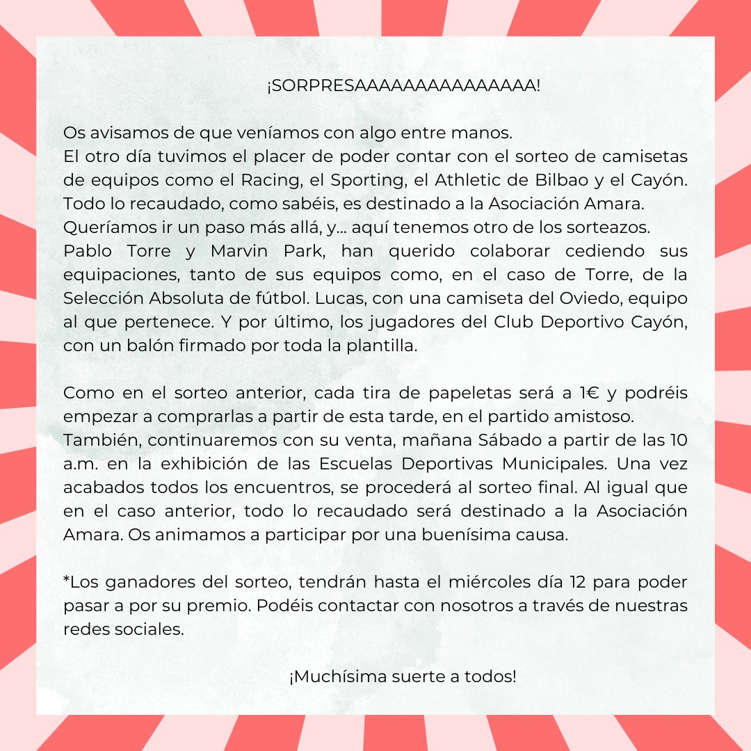 Toni siempre tuvo grandes amigos, que incluso a pesar de las circunstancias y del paso del tiempo siguen demostrando estar para todo.
Gracias a Pablo Torre, Marvin Park, Lucas Laso y al <a href="/CDCayon/">Club Deportivo Cayón</a> por poner su granito de arena para colaborar en esta gran causa.