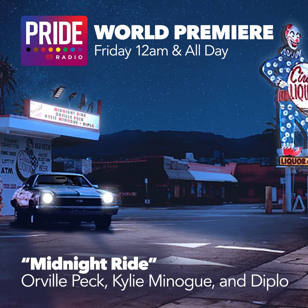 prideradio's tweet photo. Take a #MidnightRide with us all day today as we play the new song from @OrvillePeck @KylieMinogue @Diplo on #PRIDERadio
Listen on the FREE @iHeartRadio app: https://t.co/vskZEUfbW0 https://t.co/Ov3N4THKxF