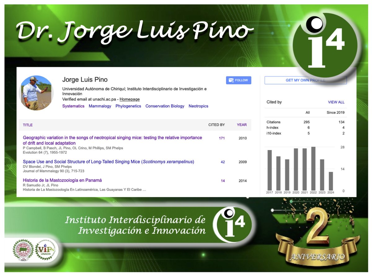 El Instituto Interdisciplinario de Investigación e Innovación (i4) en @UNACHIpanamacumple 2 años; Conoce el perfil de sus investigadores y sus contribuciones al ecosistema de CTI de Panamá <a href="/senacyt/">Senacyt Panamá</a> @SNI_Panama <a href="/CienciaPTY/">Ciencia En Panamá   #CienciaEnPanamá</a> <a href="/SGCSUCA/">CSUCA</a>
Dr. JORGE LUIS PINO
scholar.google.com/citations?hl=e…