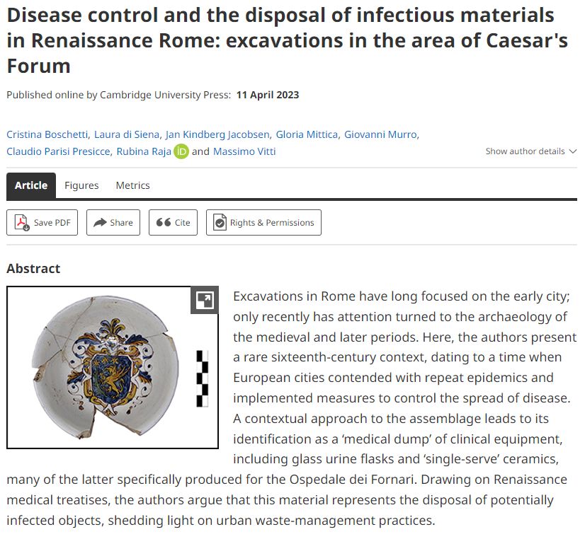 Excavation at 16th-century Caesar's Forum, Rome, found one such measure. Objects used by hospital patients appear to have been disposed of in dedicated 'medical dumps' to avoid the spread of infection. 2/2

🔗 from 2023 🆓 buff.ly/43tdzNi