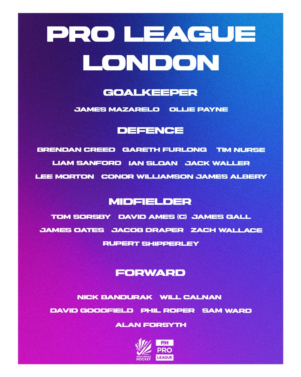 Pro League Squad update!!! 😍 🤩 😍

The men have released their squad for the second set of matches in London!

Who’s coming to watch this weekend’s action?🔥 🔥 🔥