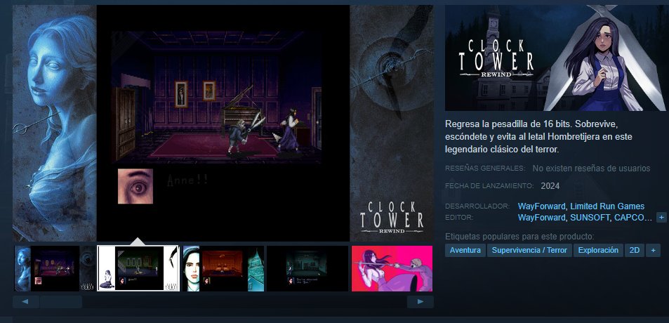 Ecos5Bits's tweet photo. Ya se encuentra disponible en Steam la página del increíble #clocktower que por mi parte (Nano) ya está en lista de deseados y con ganas de revivirlo!
.
 Una saga que recomendamos mucho si te gustan los survival horror y el terror en 16 bits!
.
 ¿Le has dado alguna vez? 👇👇 https://t.co/VGf0mXSnrS