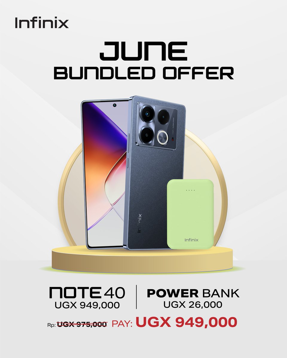 infinixuganda's tweet photo. Weekends mean great deals! You can now grab the #NOTE40 at just UGX 949,000 which comes with a brand new Infinix power bank to ensure you never run out. Offer valid for just this June! https://t.co/ajBEpTyeJE