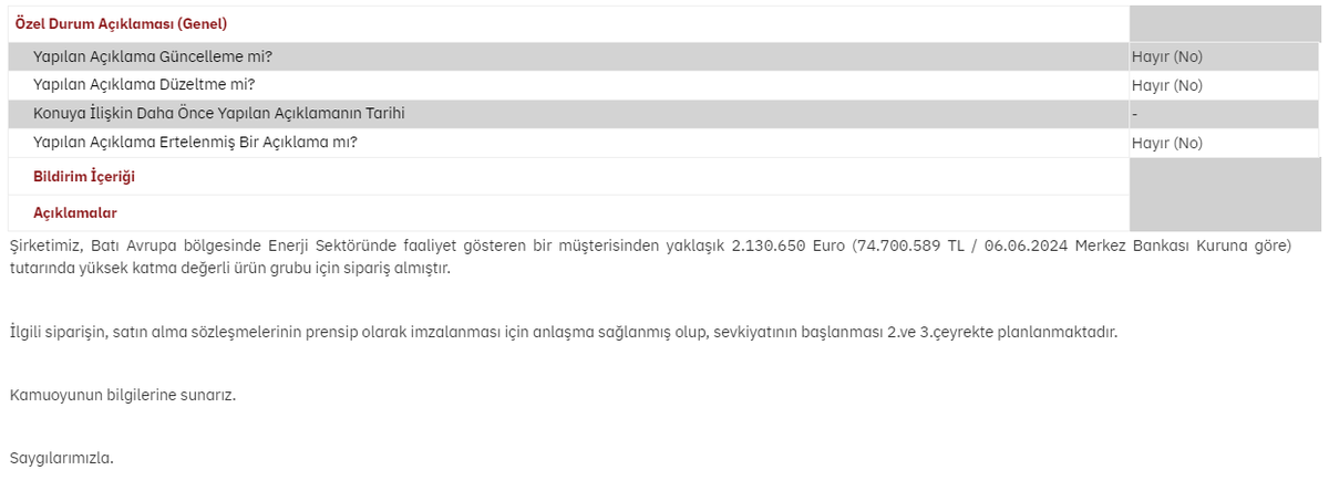 #BMSTL Alınan Sipariş Hk. KAP BİLDİRİMİ #BORSA #PARA #BIST #TEMETTÜ #YATIRIM #HALKAARZ #FINANS