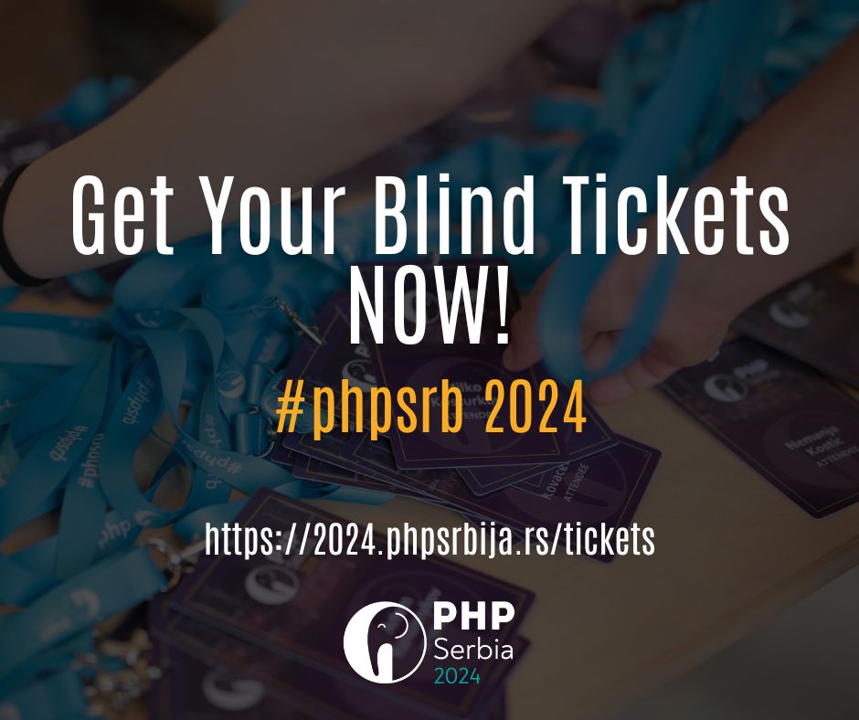 PHPSrbija's tweet photo. 🎟️ Exciting news! Blind tickets for PHP Serbia 2024 are now on sale. Don't miss out on this special offer - get your tickets at https://t.co/pOXBfisZ0e 🎉
Secure your spot today and join us for an incredible event on September 6-7! 🌟 https://t.co/hDBXCddqPw