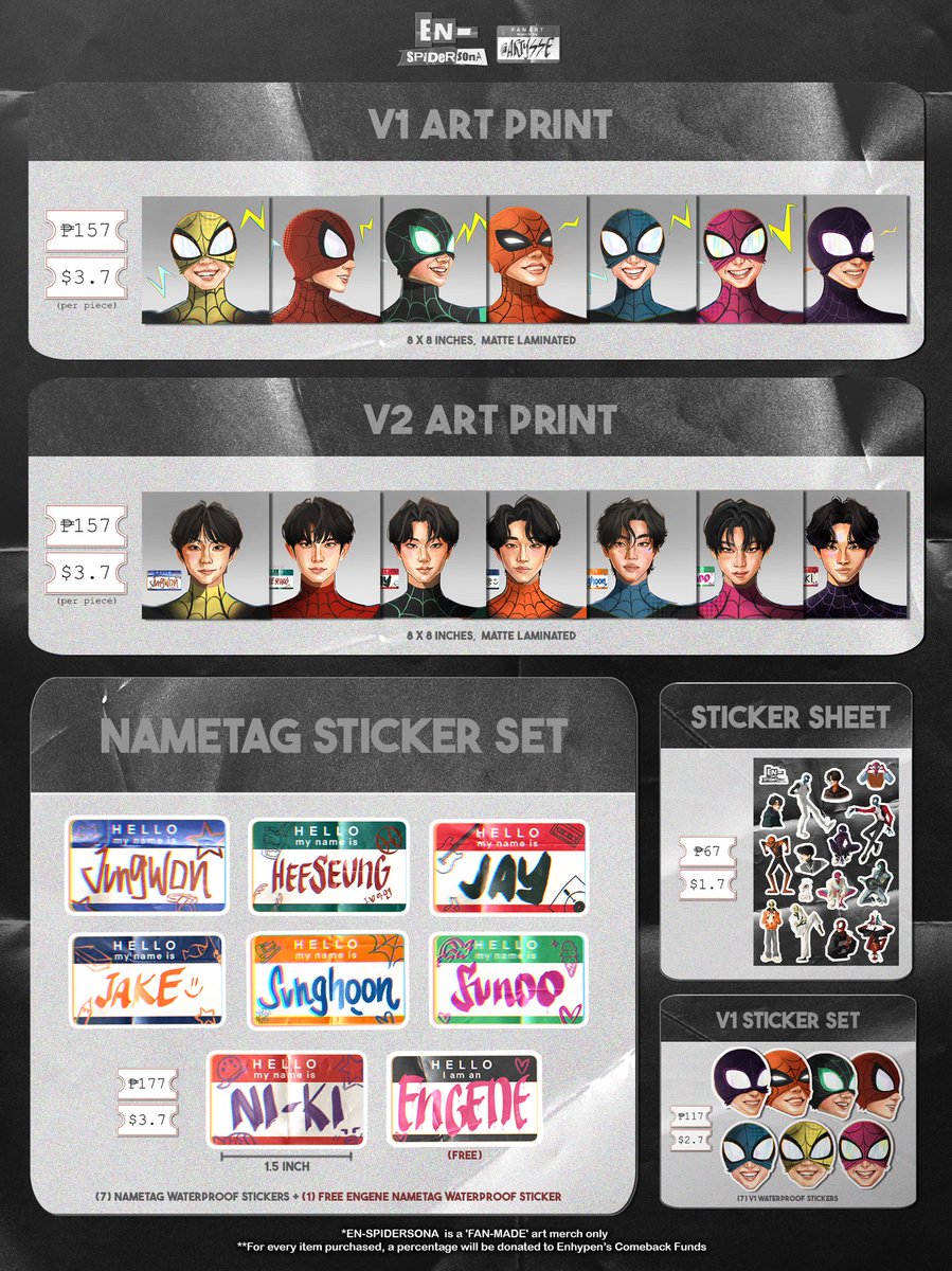 🕸️ [PREORDER - BATCH 2]
EN-SPIDERSONA Fanmade Merch 🕸️

🗓️: 07/06 (Fri) ~ 28/06 (Fri)

🇵🇭: cognitoforms.com/Artysse1/ENSPI…
🌏: cognitoforms.com/Artysse1/ENSPI…

#RT Event - 7 winners of member set (W.W.) ~