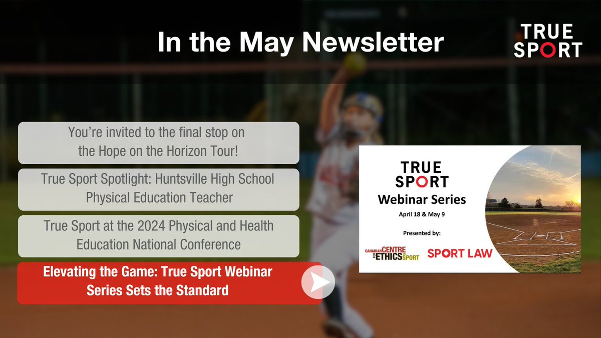 Did you attend the True Sport webinar series hosted by the CCES (<a href="/EthicsInSPORT/">CCES</a>) and <a href="/sportlawca/">Sport Law</a>? One panelist expressed, "When we talk about values-based sport, there is nothing better happening across the country than True Sport."