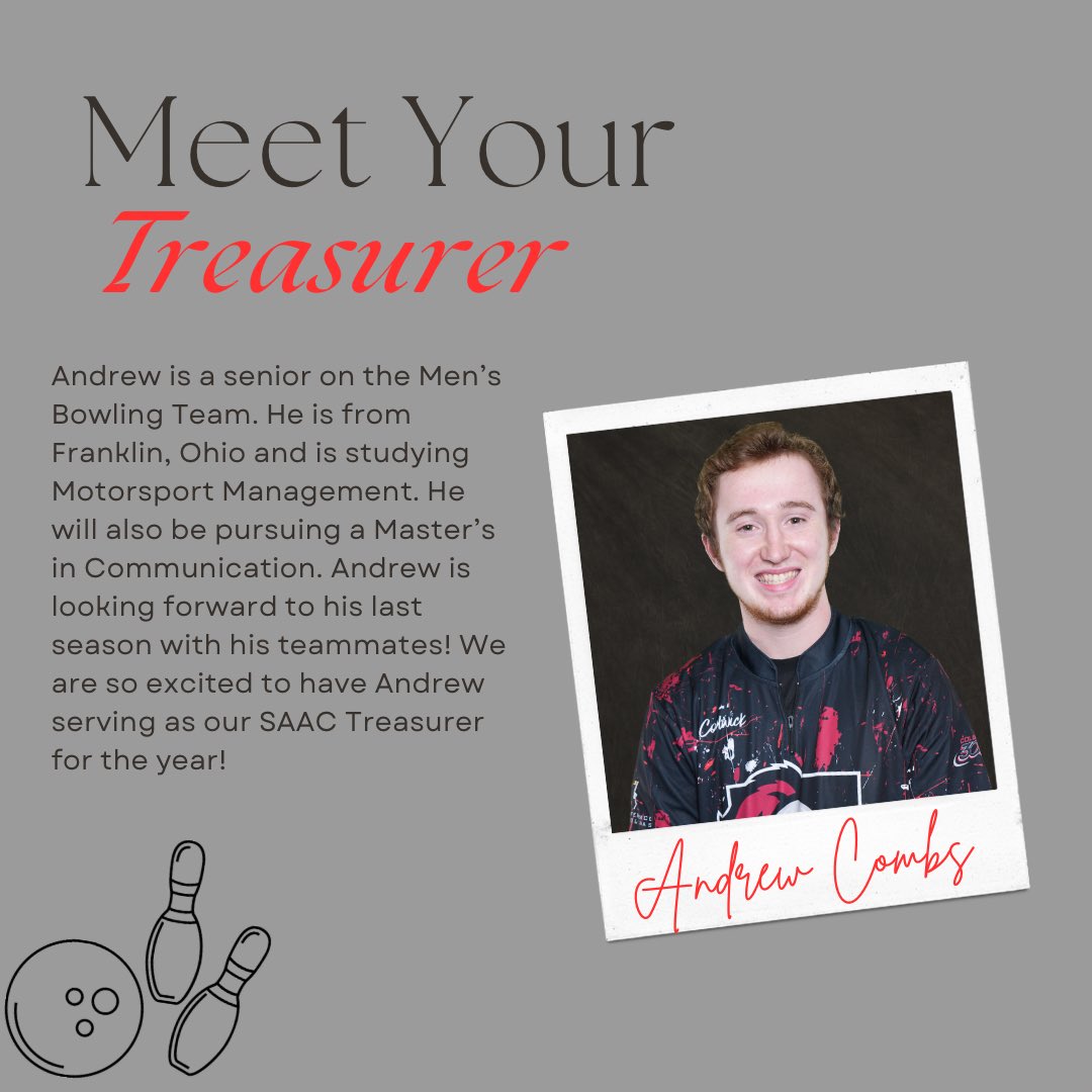abbeysaac's tweet photo. The first Executive Board Member we are going to get to know is Andrew!! Andrew will serve as Treasurer for the 2024-2025 academic year! We are so excited for all that this bowler is going to bring to SAAC! https://t.co/QF0was5L3G