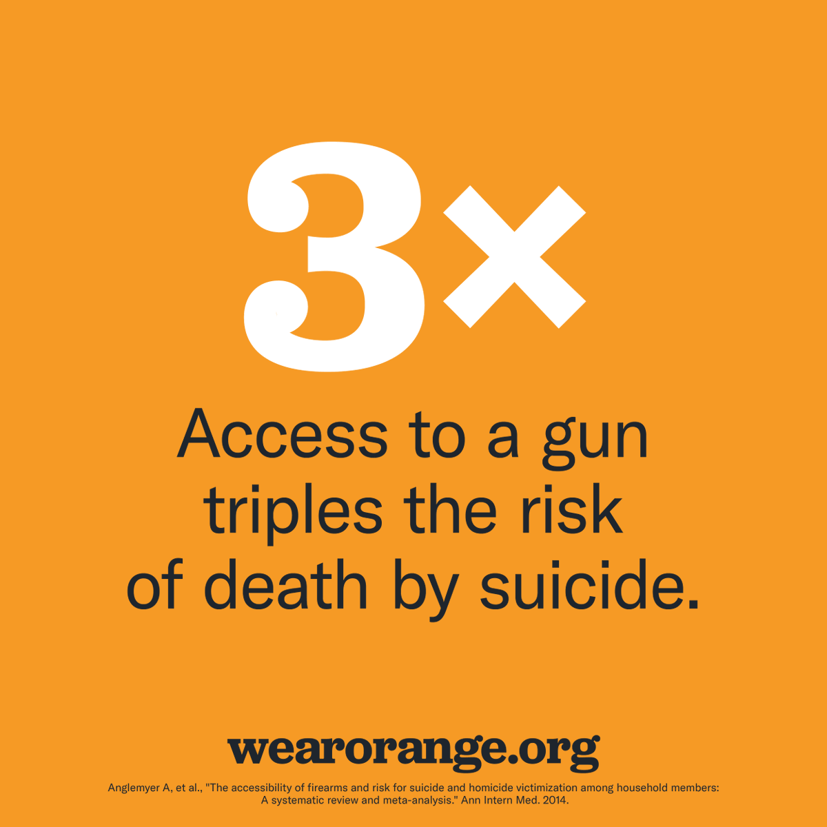 Gun suicide takes more than 25,000 lives every year in America—an average of 69 deaths per day. Disrupting loved ones’ access to guns in times of crisis can save lives.

We #WearOrange to spread awareness about this devastating, and often preventable, crisis.