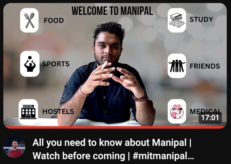 ksriyans's tweet photo. Guys why don’t you check out my new video on all you need to know about Manipal. 

https://t.co/5aDAlEyDbu https://t.co/qshYeM7Sei