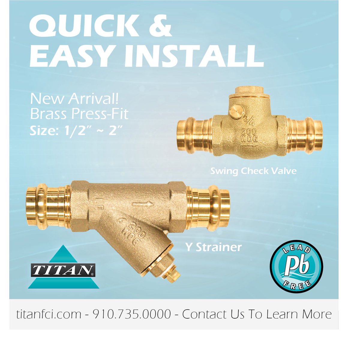 TitanFCI's tweet photo. New Product Highlight: Press-Fit Strainers and Valves! 
Contact Titan@titanfci.com for more details.

#titanfci #pressfit #pressconnect #navalbrass #potablewater #leadfree https://t.co/RZqOlo5ACd