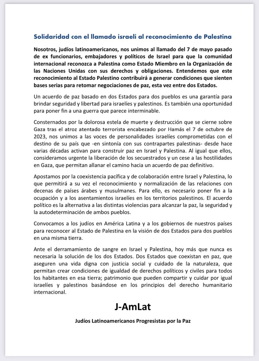 patriciapolitz's tweet photo. La existencia de dos Estados es indispensable para una paz estable. Hoy más urgente que nunca. 👇🏽 https://t.co/Qh2rgvB43K