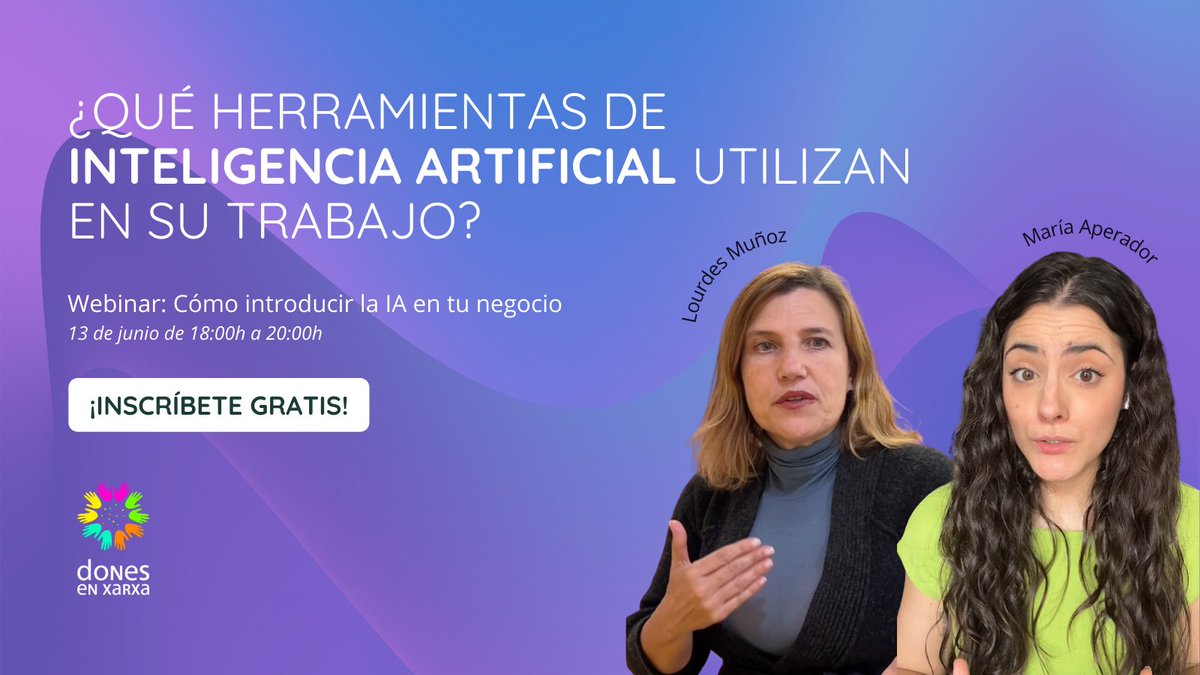 dexMaresme's tweet photo. 📅 ¡Save the date! 13/6 de 18 a 20h
Únete a nuestro #webinar gratuito sobre #IA
🎯Masterclass con @lourdesmunoz y @maria_aperador
🔎Exploraremos lo que ofrecerá nuestro #Bootcamp de Julio
¡Inscríbete y obtén un 15% de descuento en el curso! #DonesEnXarxa
👉https://t.co/kkI8HlcQmC https://t.co/zirY6K6wJH