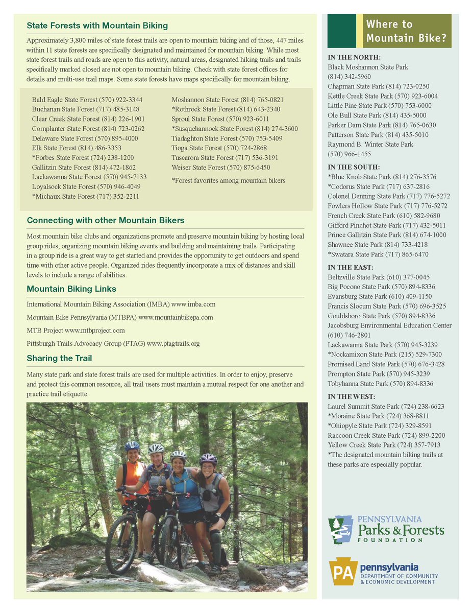 PaPFF's tweet photo. #LeapIn to Mountain Biking! It's #NationalTrailsMonth and what better way to experience nature from a different view than while riding. Read up on basic how-to and etiquette with our Mountain Biking infographic. https://t.co/hFFVfjQt8F https://t.co/ANfmh6JQsU