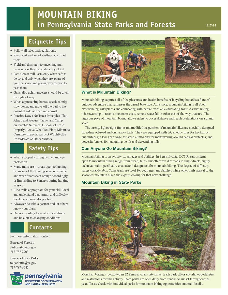 PaPFF's tweet photo. #LeapIn to Mountain Biking! It's #NationalTrailsMonth and what better way to experience nature from a different view than while riding. Read up on basic how-to and etiquette with our Mountain Biking infographic. https://t.co/hFFVfjQt8F https://t.co/ANfmh6JQsU
