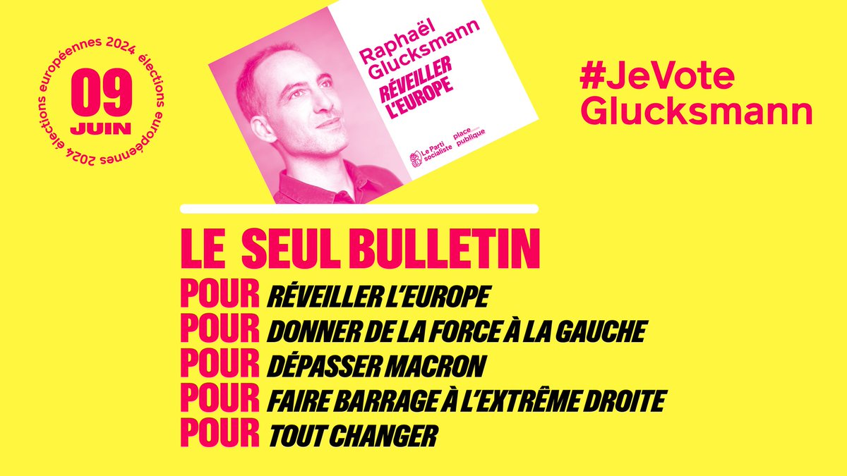 VictorienMB's tweet photo. @franceinfo Pour faire barrage à Macron et Le Pen : un seul bulletin !

🟡🔴La seule liste capable de battre Macron et son projet libéral mortifère pour l'écologie, notre pouvoir d'achat et la démocratie 🟡🔴

#JeVoteGlucksmann https://t.co/hgrRJpwudS