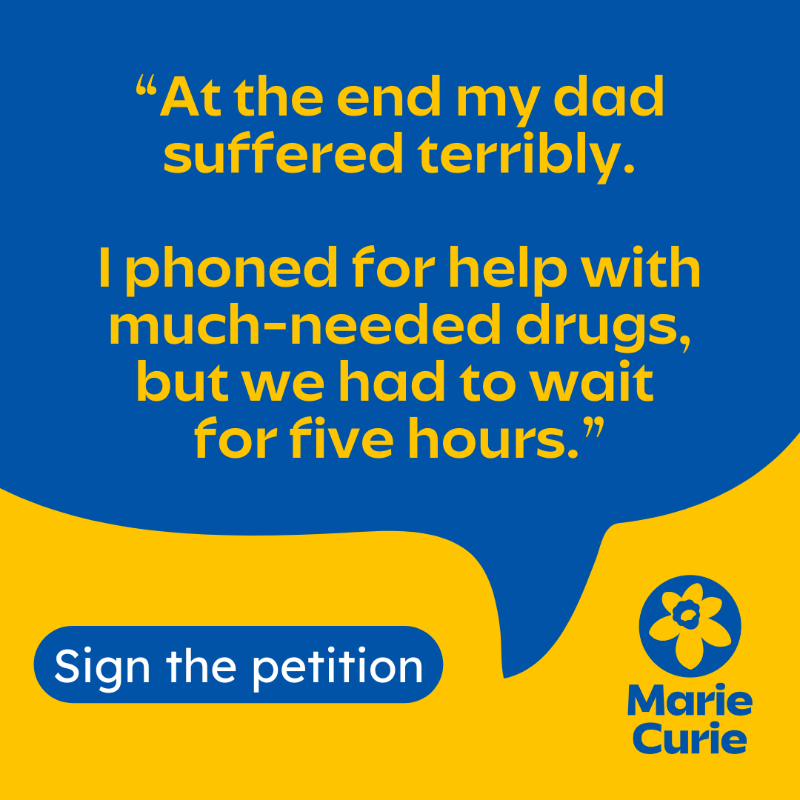 mariecurieuk's tweet photo. Too many people are dying in pain, poverty and alone. End of life care is stretched to the limit. 

We can't let this crisis continue. The next UK Government must take action. 

Sign our petition to tell party leaders that this election, there's no excuse.
