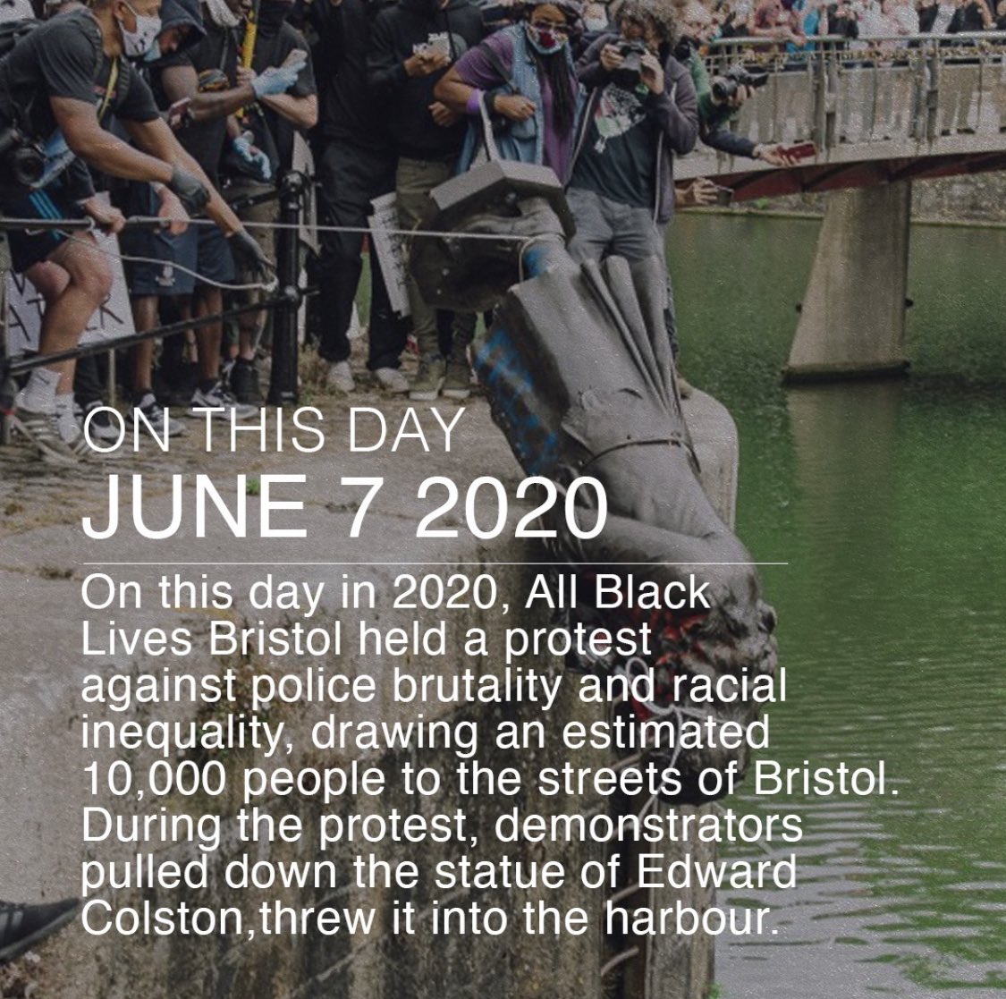 A truly historic and iconic moment from the people of Bristol during the Black Lives Matter Uprisings of 2020, as they rejected the towering symbol and presence of white supremacy in their community. 

#BlackLivesMatter